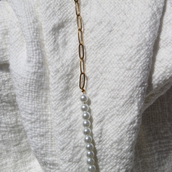 Gold Paper Clip and Pearl Necklace with OT Toggle Link - Picture 6 of 6